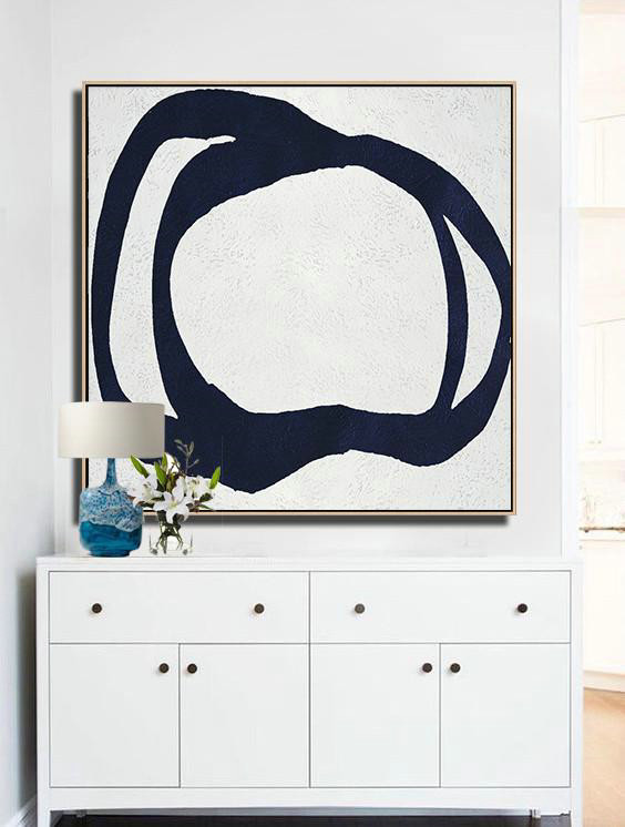 Large Abstract Painting,Hand Painted Navy Minimalist Painting On Canvas,Large Wall Canvas